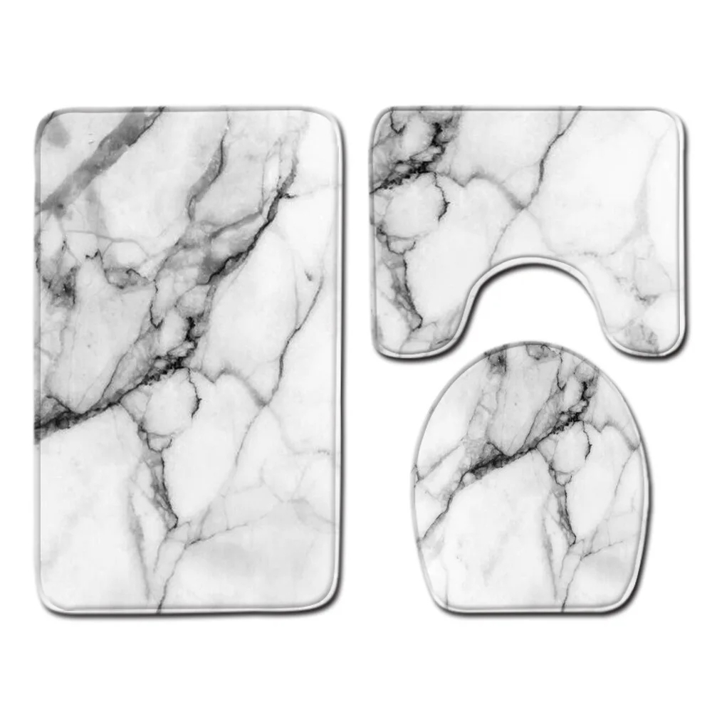 Badkamer marmeren tapijt driedelige set toiletovertrek voetmat badkamer decoratieve mat antislip waterabsorberend dik en comfortabel: Donker Kaki