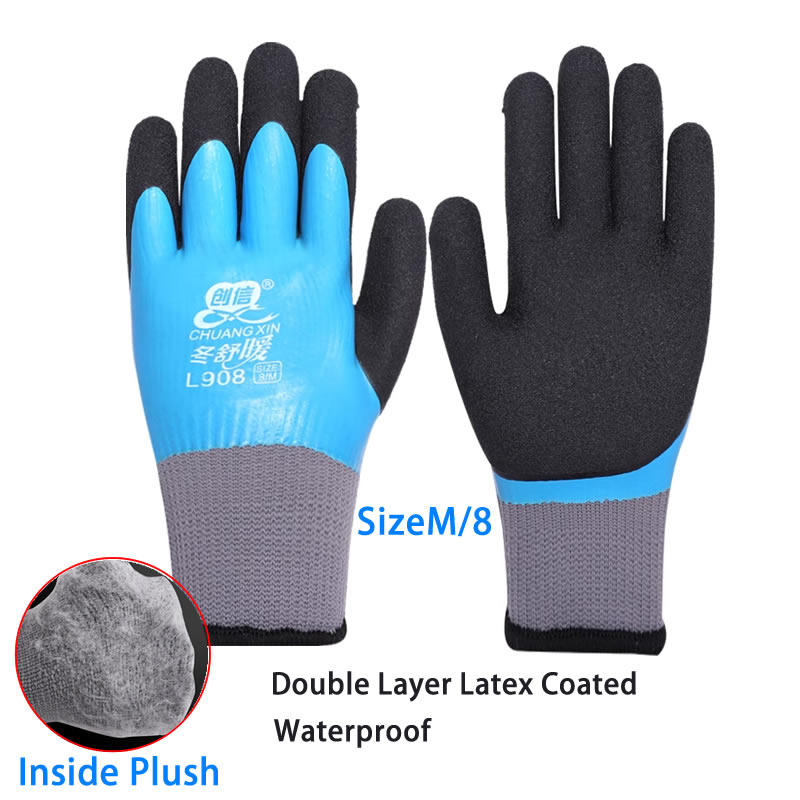 Guantes térmicos de seguridad para el trabajo, impermeables, antideslizantes, de goma de látex, para jardín, protección de manos, invierno, 1 par: Azul