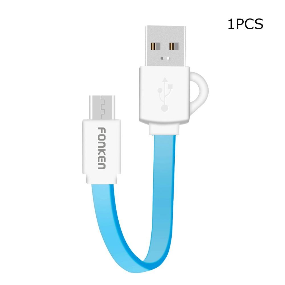 Micro Usb Kabel 10 Cm Pocket Telefoon Kabels Reizen Spare Power Bank Snel Opladen Cord 2.4A Sleutelhanger Noodle Android Data draad: Pocket Blue Cable