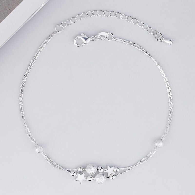 Kofsac Mode Dubbele Ketting 925 Sterling Zilveren Enkelbanden Voor Vrouwen Leuke Star Kralen Enkelbandjes Voet Sieraden Meisje Party: Default Title