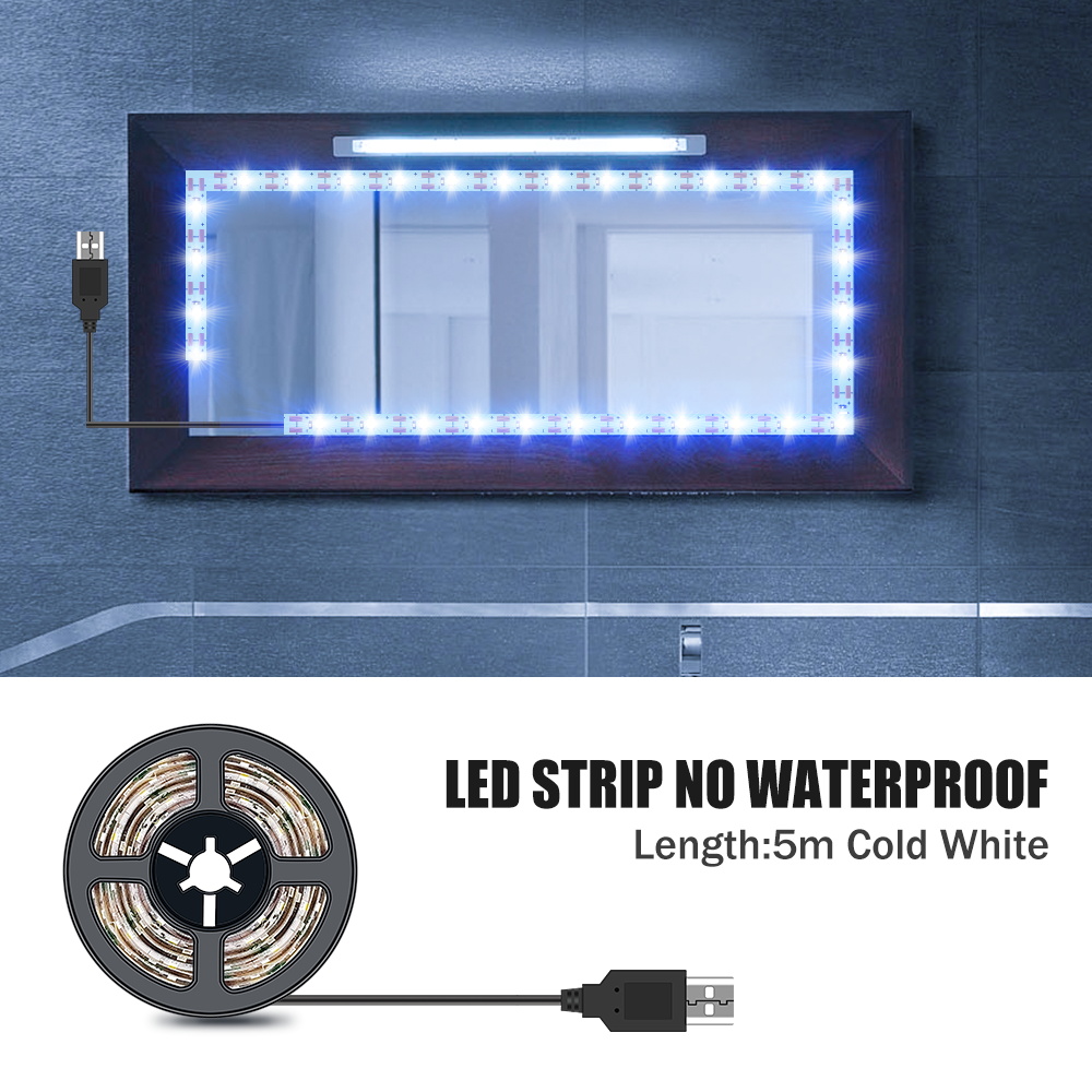 DC5V LED machen-hoch Spiegel Licht Streifen USB Dressing Tisch Lampe LED Band Raum Dekoration Schlafzimmer Eitelkeit Lichter 0,5 M 1M 2M 3M 4M 5M: Kaltes Weiß