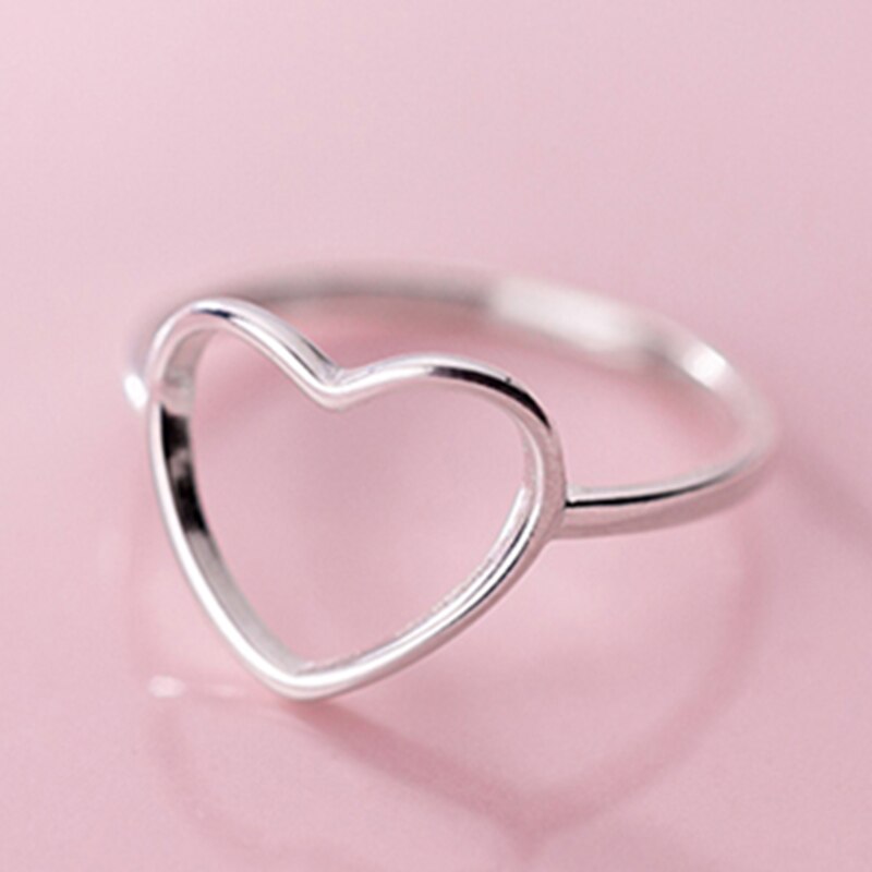 Anillo de boda de corazón de plata de ley 925 hueco para mujer y niña, sortija clásica, joya para