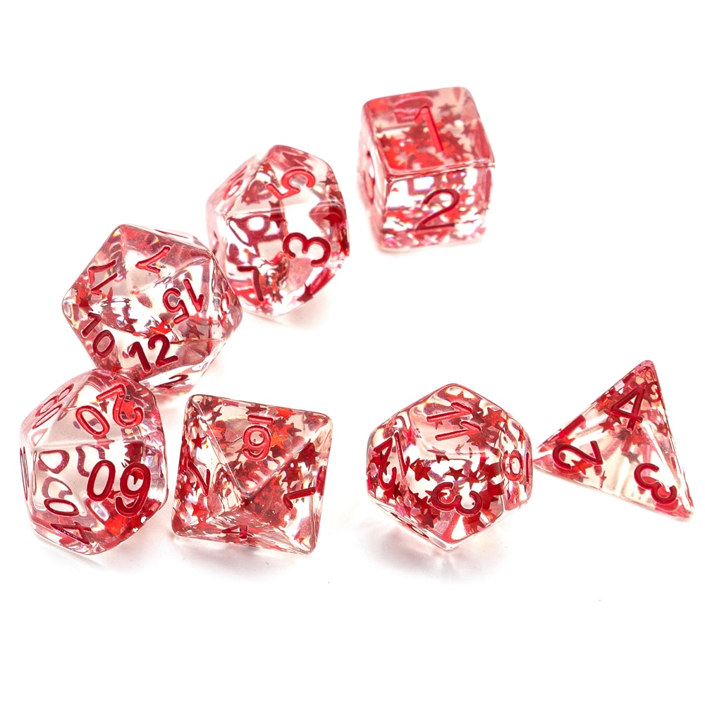 7 stk / sett dnd terning d & d terning fylt med rød stjerne  d4 d6 d8 d10 d% d12 d20 flerfarget søle terning sett til bordspill mtg rpg