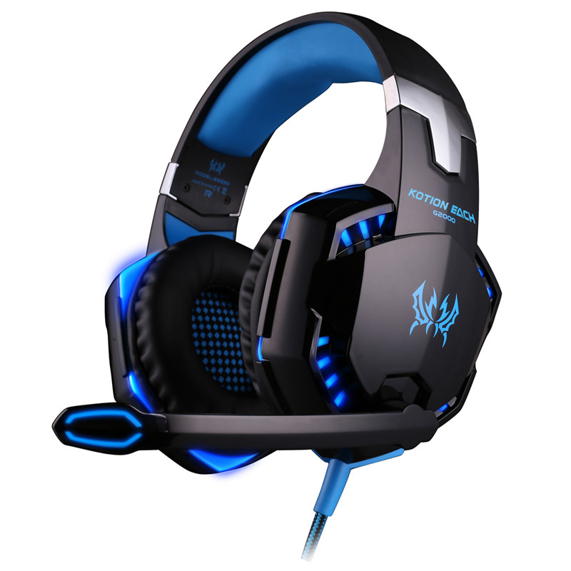 KOTION EACH G2000/G9000, auriculares de juego de graves profundos equipo estéreo, auriculares con micrófono, luz LED, PC, Gamer: G2000 black add blue