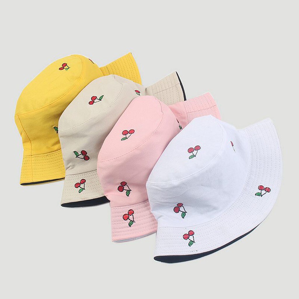 Fruta lindo gorras impresión doble lado plegable pescador gorra de sol Unisex al aire libre del cubo sombreros para las mujeres Bonnet
