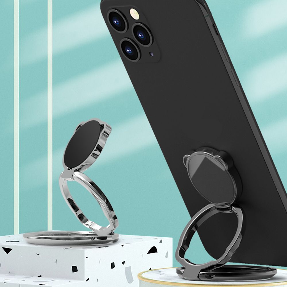 360- roterende foldbar mobiltelefonholder bærbar sød tegneserietelefonringholder multivinkel skrivebord metal fingerstøtte