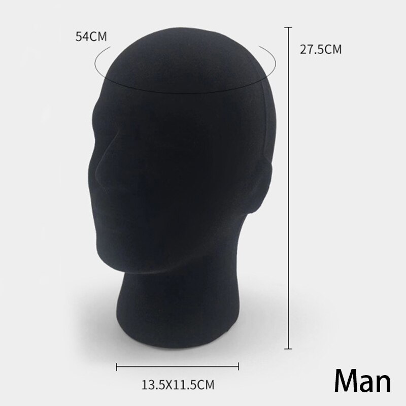 Black Flocking Foam Head Model Head Male And Female Head Model Dummy Head Hat Scarf Wig Eyes Prop Display Stand: man