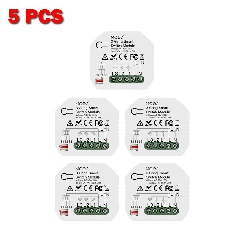 Smart Home 3 Gang DIY WiFi 2 Way Light LED Dimmer Module Switch Smart Life/Tuya APP Remote Control Work with Alexa Google Home