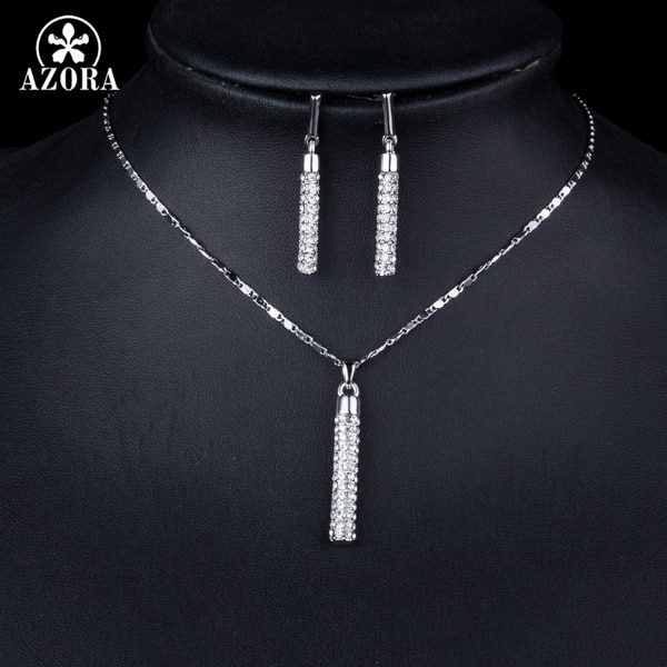 AZORA Clear Stellux Austrian Crystals Paved Earrings and Pendant Necklace Jewelry Sets TG0216