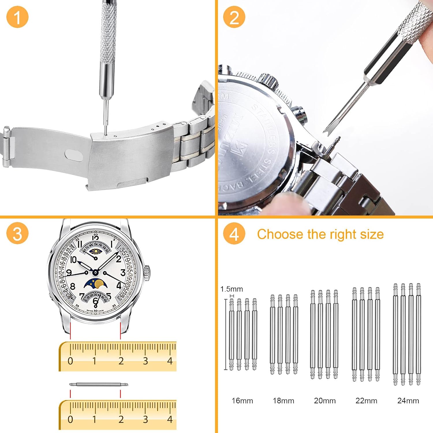 Verktyg för borttagning av klocklänk, reparationssats för klockarmband, verktyg för justering, storleksändring av armband, verktygssats för borttagning av klockstift