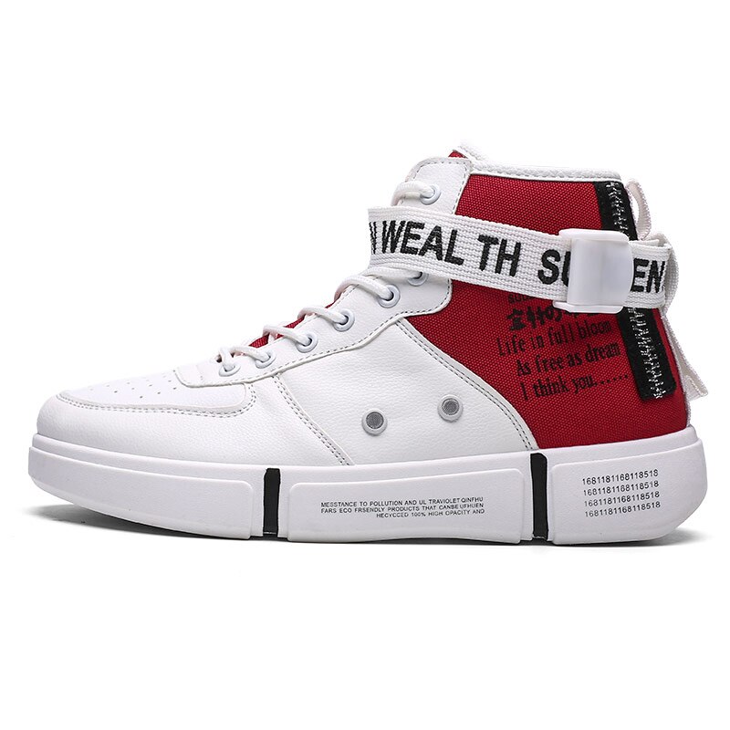 Herenschoenen winter heren casual schoenen hoge canvas schoenen heren veterschoenen platte schoenen martin boots casual schoenen van niet-leer 43: Rood / 7.5