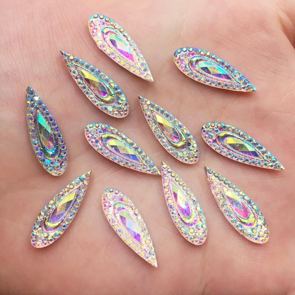 60 PCS shiny AB Hars 6*20mm Pauw eye Flat back rhinestone half Kraal bruiloft ornament DIY sieraden maken PF601