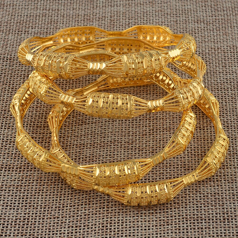 Anniyo 4 Stks/partij, niet Open/Dubai Bangle Armband Voor Vrouwen Gouden Kleur Sieraden Afrikaanse Arabische #088106M