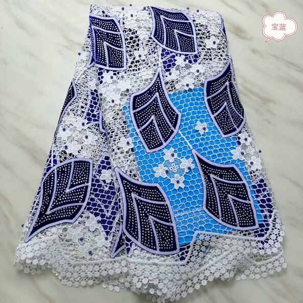 excellent embroidered milk silk lace velvet fabric with rhinestones 5yards top stones water soluble lace velvet fabric for party: PL190504K05