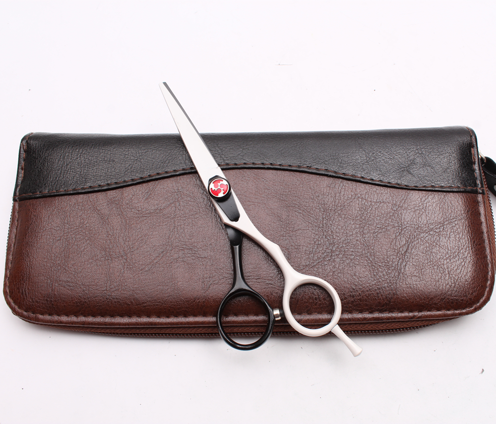 5.5 "16 cm gravure Logo blanc coupe ciseaux éclaircissement ciseaux cheveux humains ensemble coiffure fournitures C1018