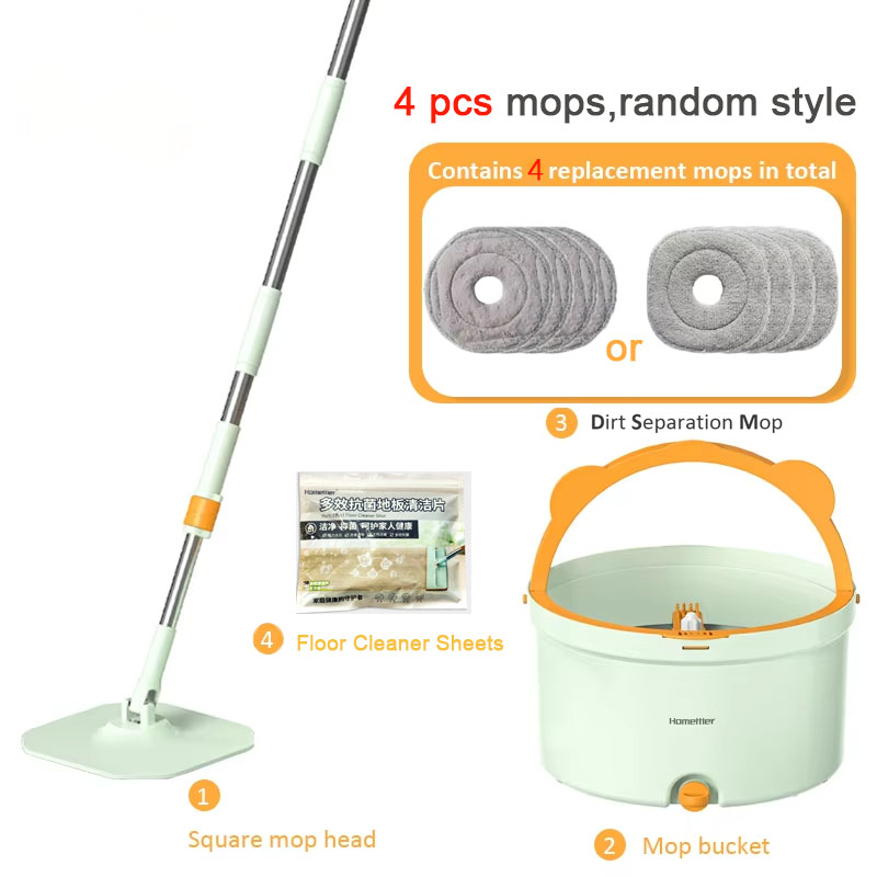trapeadores herramientas de limpieza de pisos fáciles de drenar trapeador exprimible Limpieza del hogar 360 ° Spin home Trapeador de suelo con cucharón Lavado manos libres: YELLOW