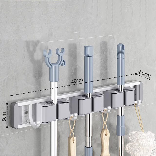 Mop en Bezem Organizer Mop Houder Rack Mop Houder Wandmontage Sterke Bezem Mop Houder Zelf Met 5-Haken Organisatoren Hang Bezem: YELLOW