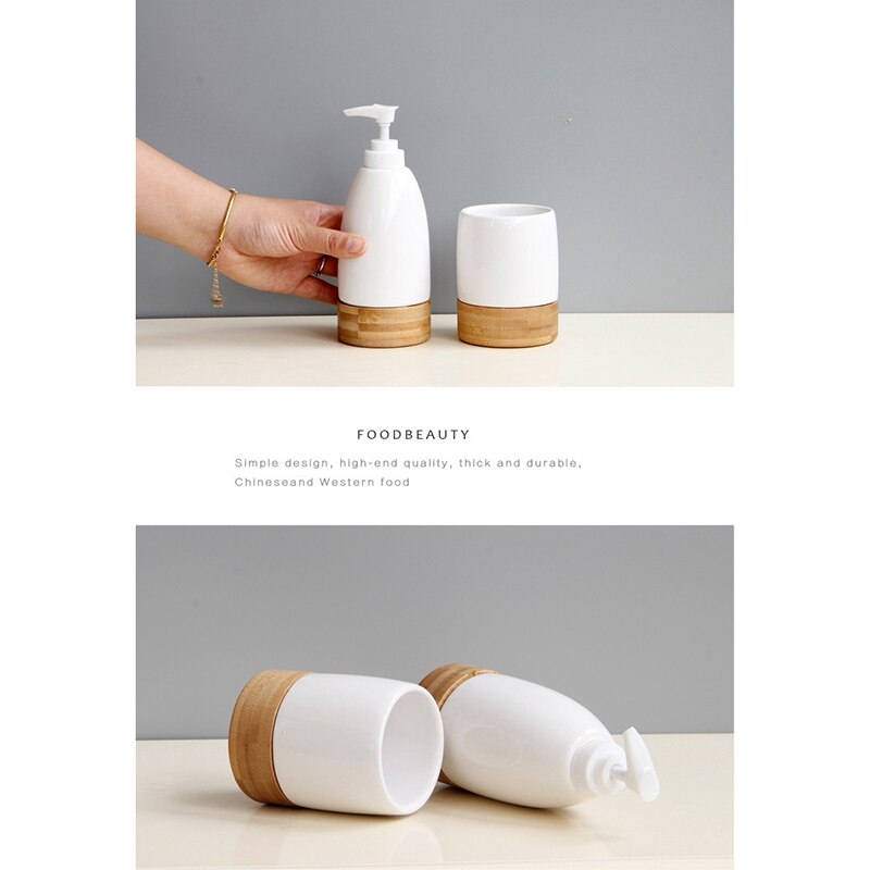 -Two-Piece Ceramic Bamboo Mouthwash Cup Brushing Cup Bathroom Lotion Container Kitchen Tableware Dishwashing Liquid Conta