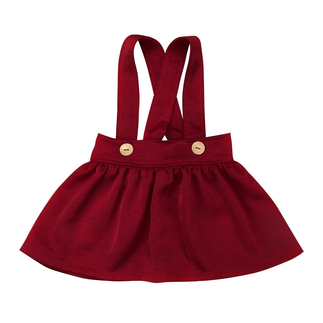 Recém-nascido da criança dos miúdos do bebê meninas suspender saia botão macacão outfits festa de algodão 2 cores roupas: Wine Red / 24 m