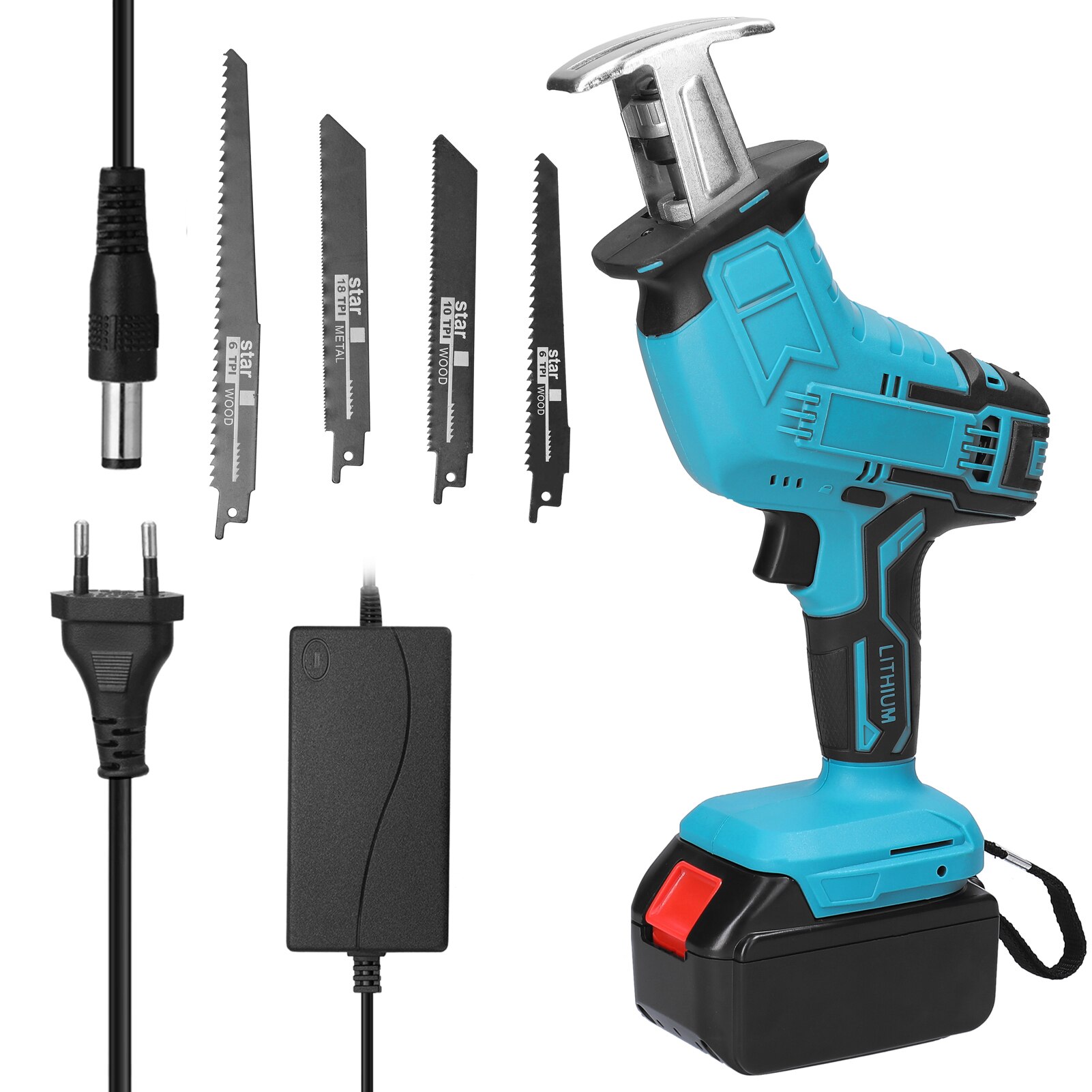 Cordless Reciprocating Saw Adjustable Speed Electric Saber Saw Portable for Wood Cutting Chainsaw Cutting Reciprocating Saw: 1 battery / US