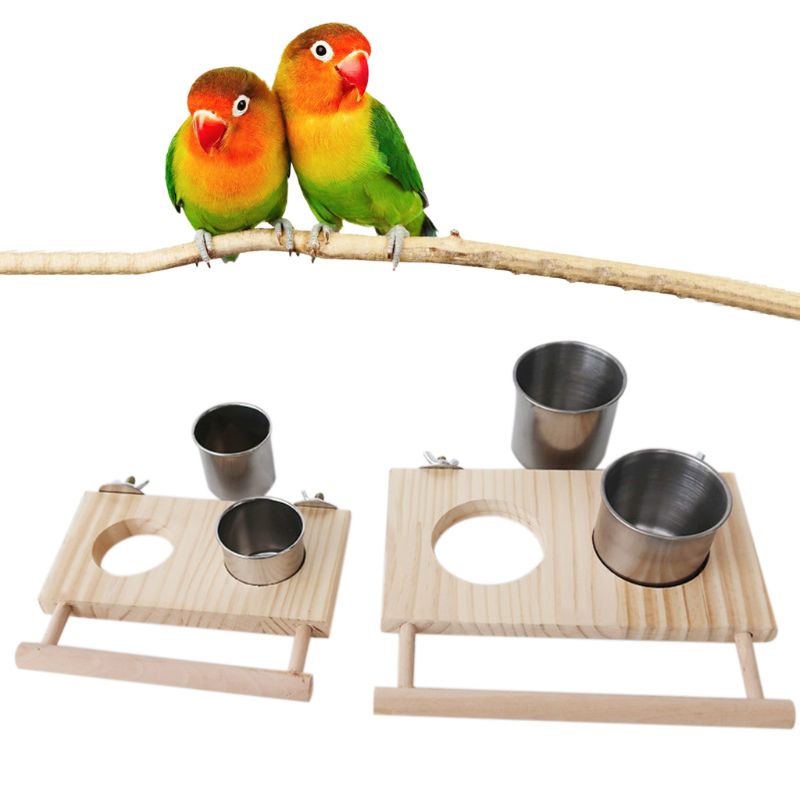 Vogel Voeden Bekers Met Klem Papegaaienkooi Water Feeder Bowl Rvs Coop Schotel Platform Baars Stand Speelgoed