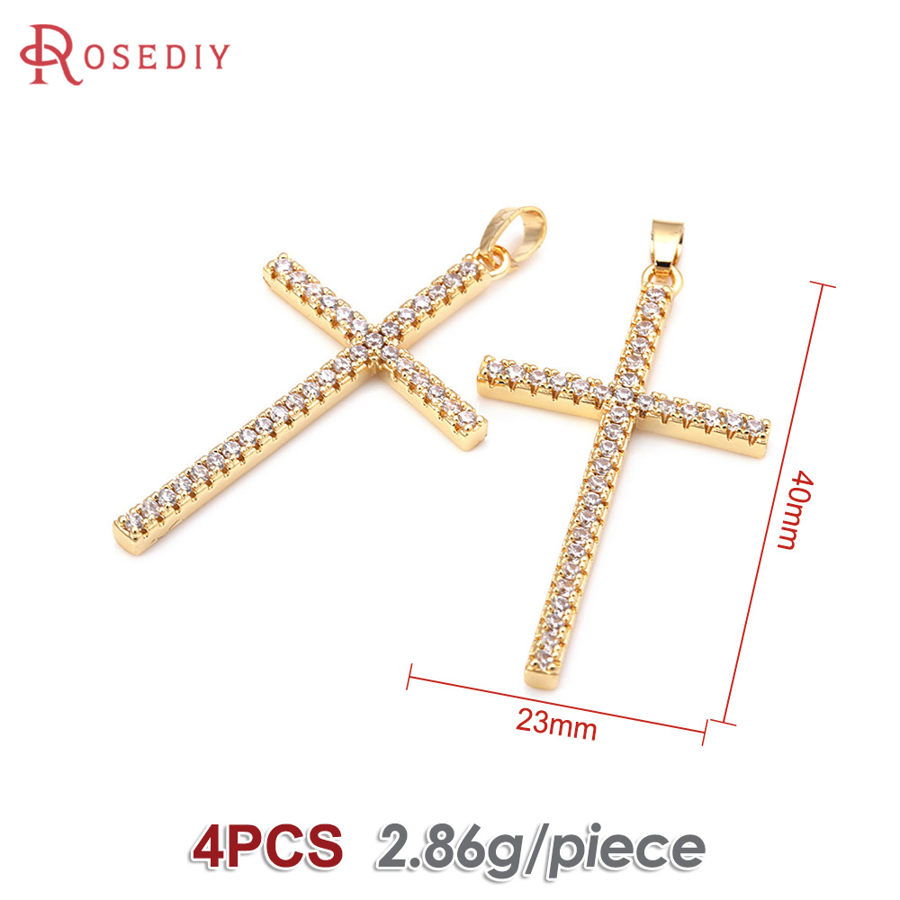 4 stk. messing zirkon kors halskæder charms vedhæng tilbehør smykkefremstillingsmaterialer rosediy officiel hjemmeside: Guldfarve