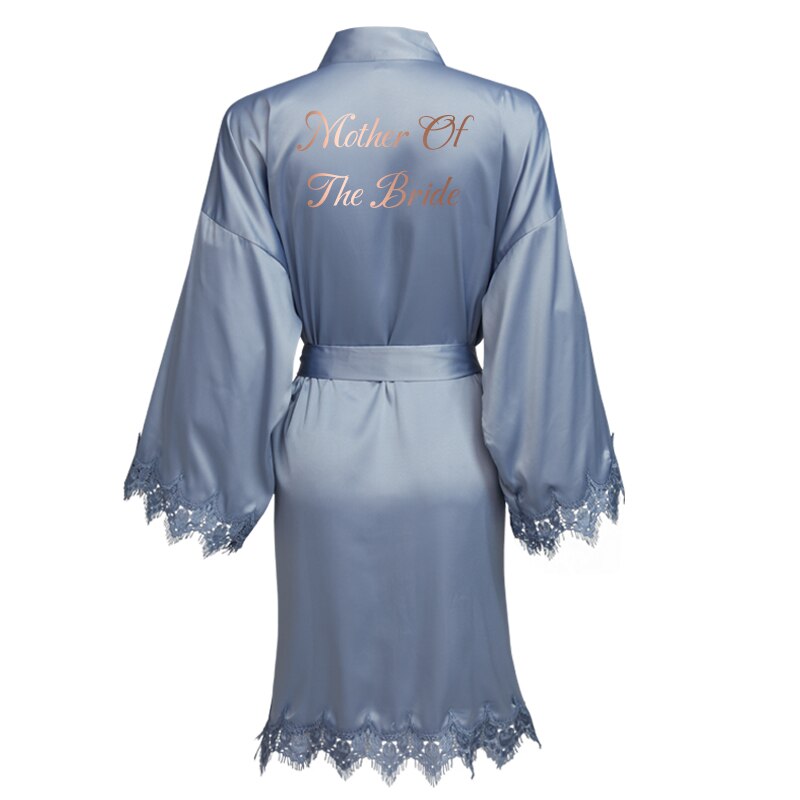 YUXINBRIDAL Dusty Blue Matt Satin Lace Robe with Trim Gown Bridal Wedding Bride Robes Bridesmaid Kimono Robe Bridal Robes: D blue mother bride / One Size