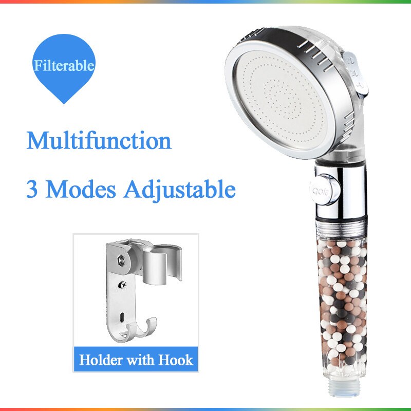 Bathroom 3-Function SPA shower head with switch on/off button high Pressure Anion Filter Bath Head Water Saving Shower: C193-holder