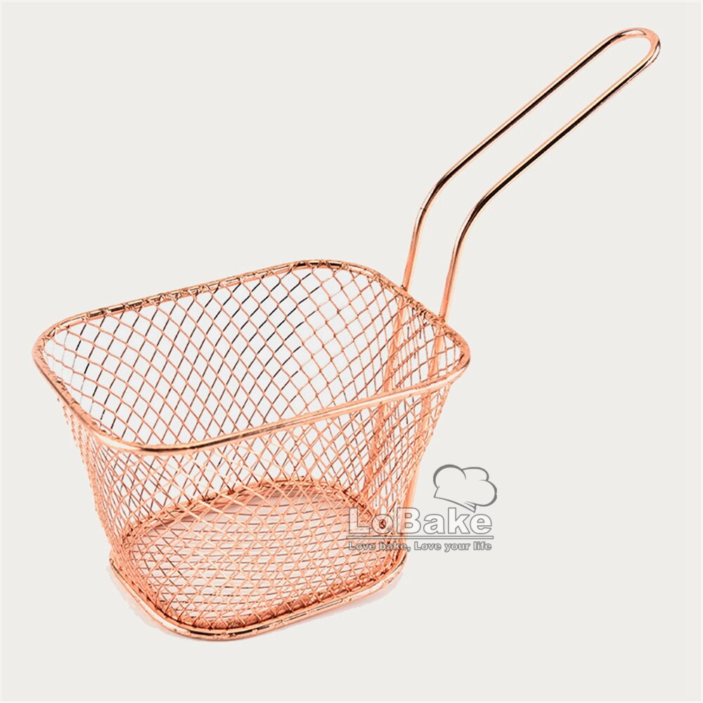 Stainless Steel French Fries Fried Chicken Basket Potato Chips Strainer Snack Food Mesh Basket Grease Drain DIY Kitchen Gadgets: Steel Bronze Coating