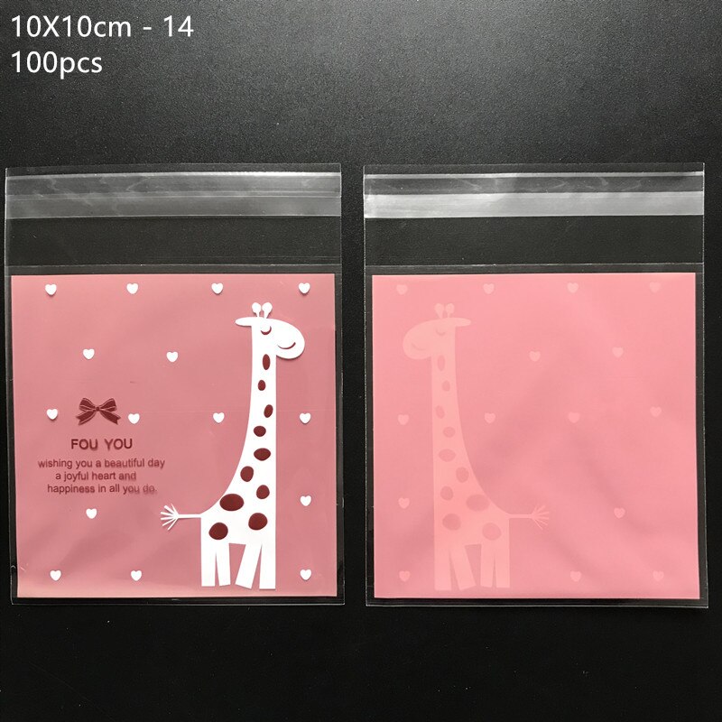 100pcs/lot 10*10cm Plastic Bags Animal Cookie&amp;Candy Bag Self-Adhesive For Wedding Birthday Party Bag Biscuit Packaging Bag: 10x10cm 14