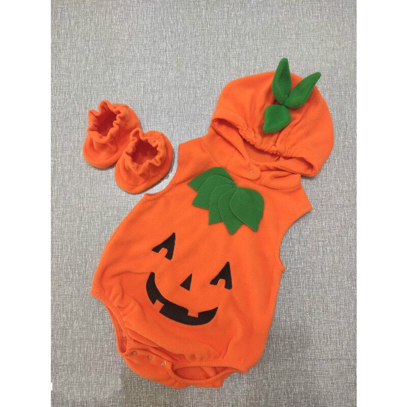 FOCUSNORM, bodys Cosplay para niños y niñas de Halloween, zapatos con forma de calabaza, monos de una pieza sin mangas con capucha, de 3 a 24 meses