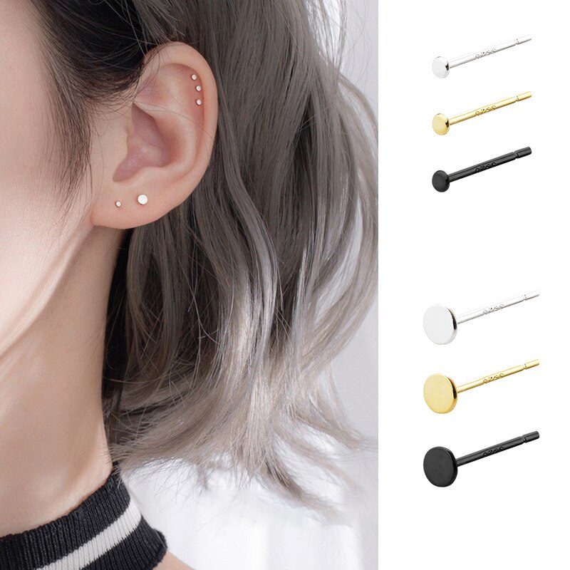 Boucles d'oreilles en argent sterling 925, très fines, très petites, rondes, avec des clous, mini, mignonnes, pour garçons et filles, adorable, 1.5/3mm