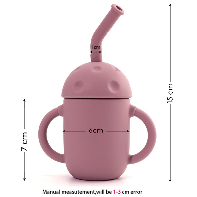 Tasse à champignon en Silicone pour enfants, avec paille, à Double poignée, isolation thermique, en Silicone souple, facile à nettoyer