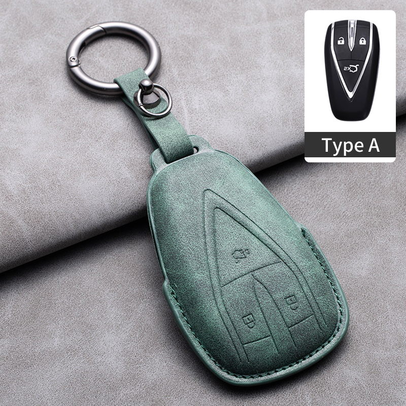 Leather Car Remote Key Case Cover for Changan Deepal S7 SL03 Car Key Fob Shell 4 Buttons Holder Keychain: Red