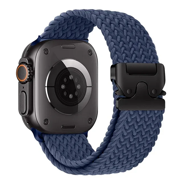Correa trenzada Solo Loop para Apple watch Band 46mm 44mm 45mm 42mm 40mm 41mm Ultra 2 49mm Correa iwatch Series 10 9 8 7 6 SE 5 4: Blue White / 18 mm