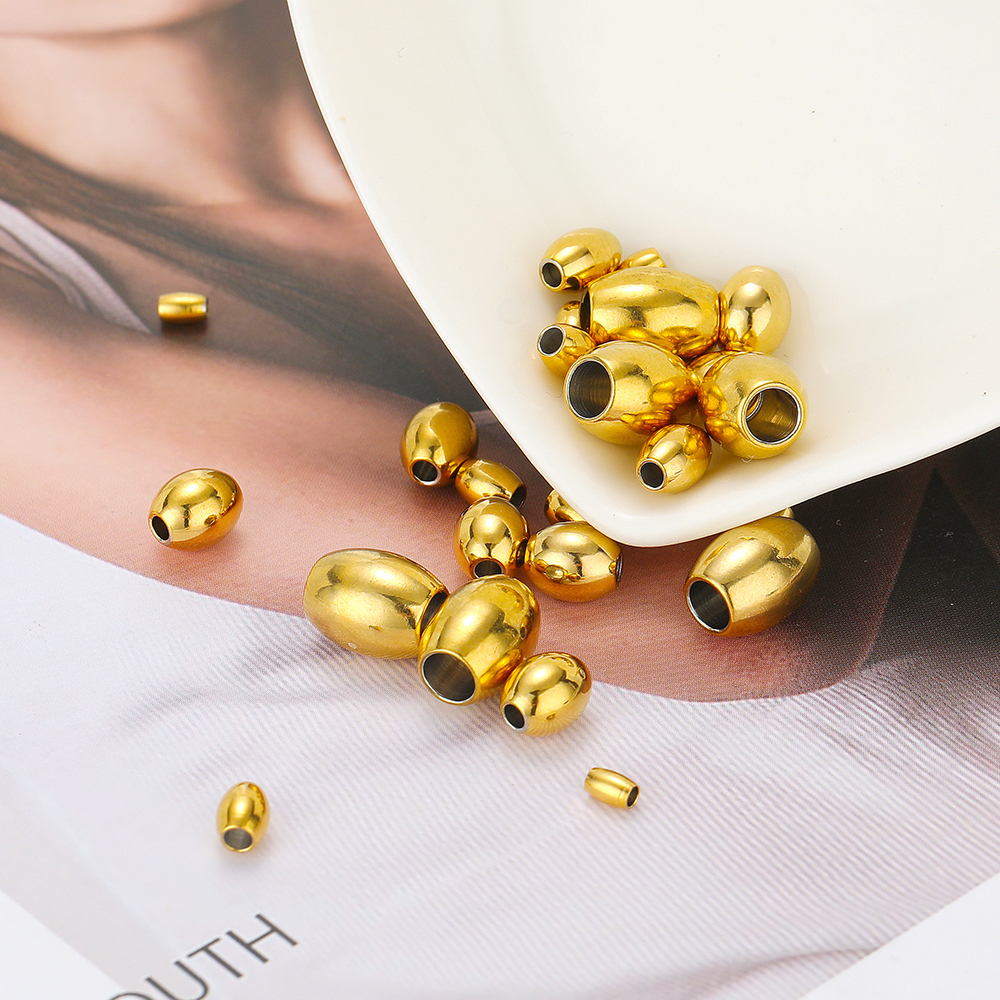 50 stuks 18k vergulde roestvrijstalen ovale cilinderkralen spacer losse kraal voor doe-het-zelf armbanden ketting sieraden maken bevindingen