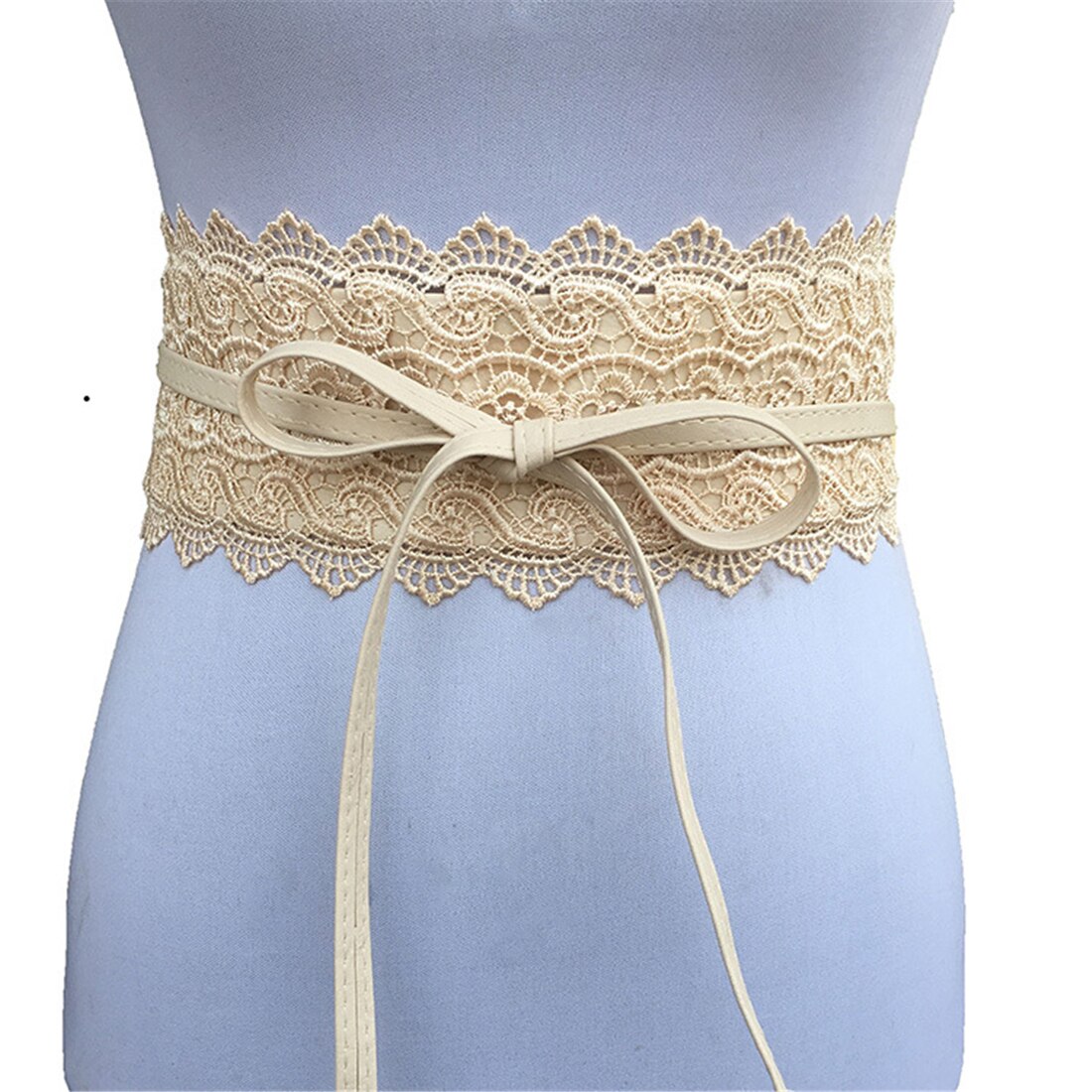 Cinturones de cuero suave de encaje para mujer, cinturones de lazo ajustables anchos, lazo Multicolor, accesorio salvaje para vestidos, Tops, decoración,: Beige