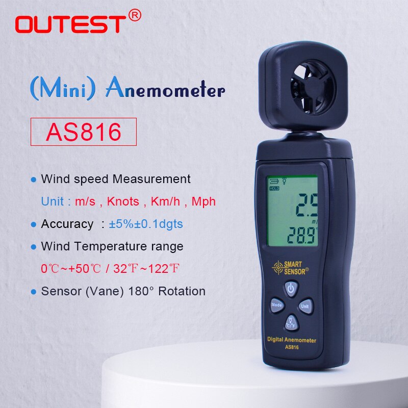 OUTEST Digitale Anemometer Draagbare Anemometro Thermometer Wind Gauge Meter Windmeter 30 m/s Wind Meter Luchtstroom Tester