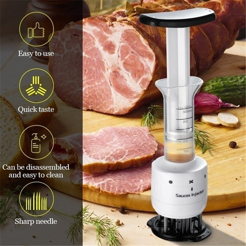 BBQ Injected Steak Tenderloin Pin Multi-Function Sauce Injector Stainless Steel Steak Neddle Knocking Meat Hammer