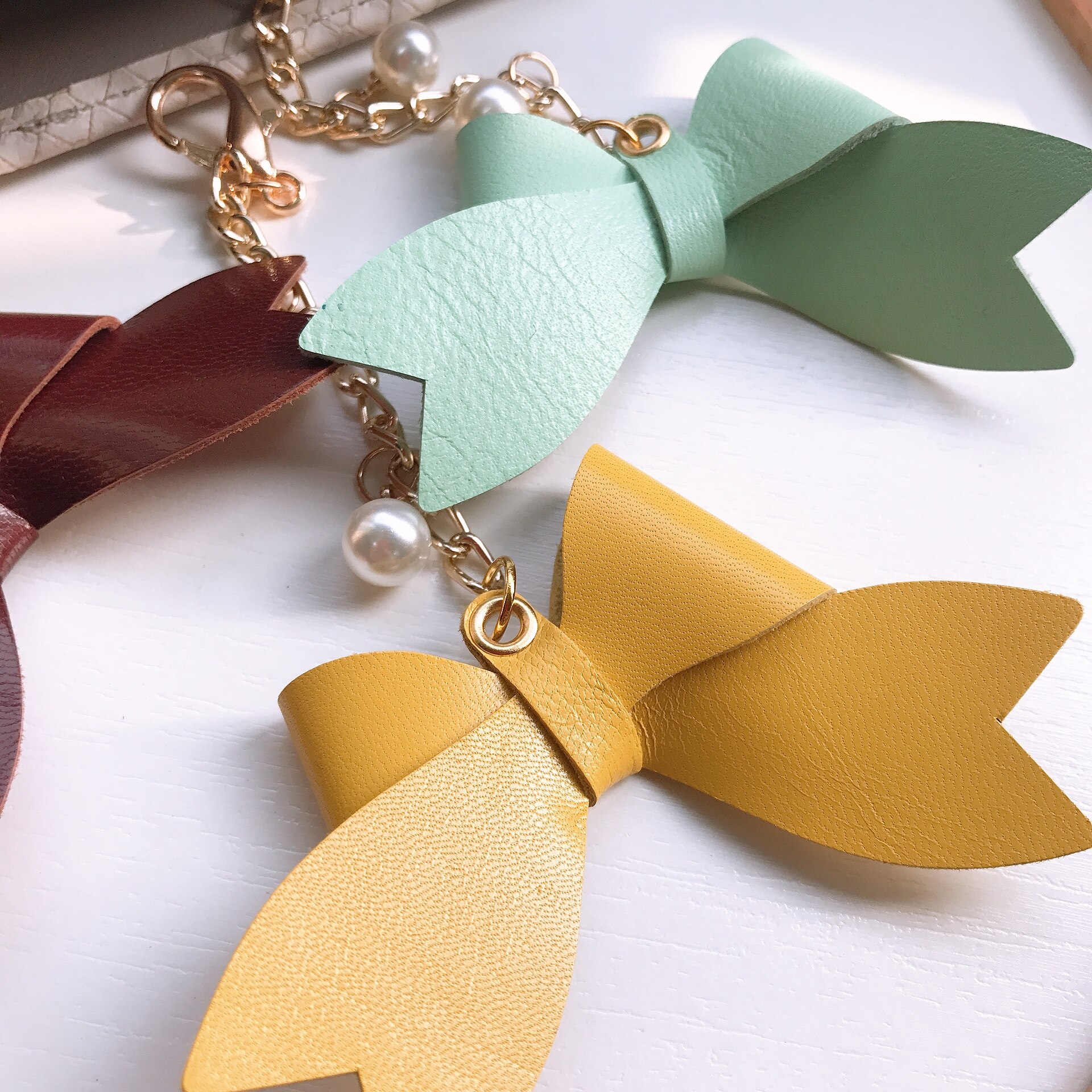 Pendentif en peau d&#39;agneau avec nœud papillon en perle, pour Journal, carnet de notes, décoration douce, accessoires mignons pour planificateur