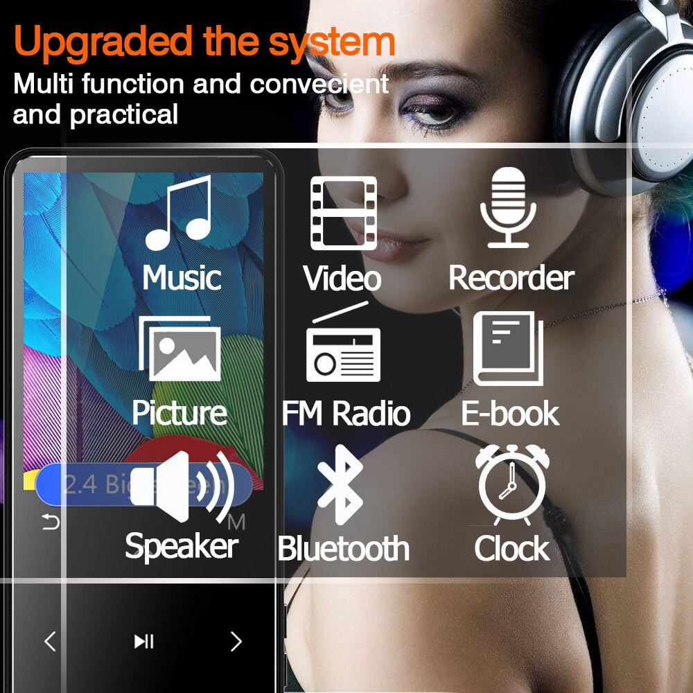 MP3 Player with Bluetooth FM Radio Speaker Headphones Touch Keys 2.4" Screen HiFi Walkman Sport MP 3 Flac Music Player for kids