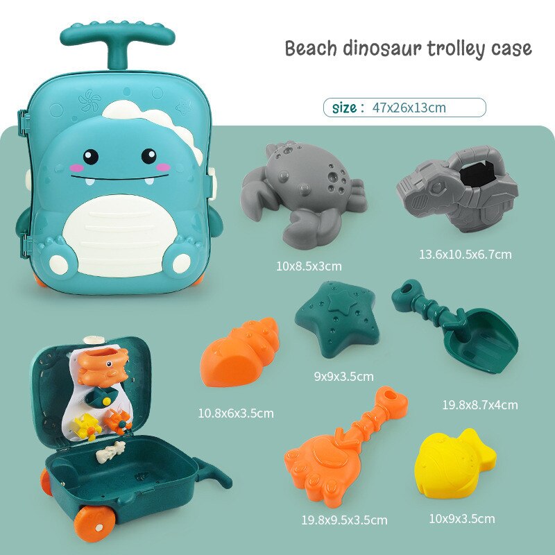 Storage beach shovel toy set children&#39;s mini trolley box play water play sand tool: dinosaur