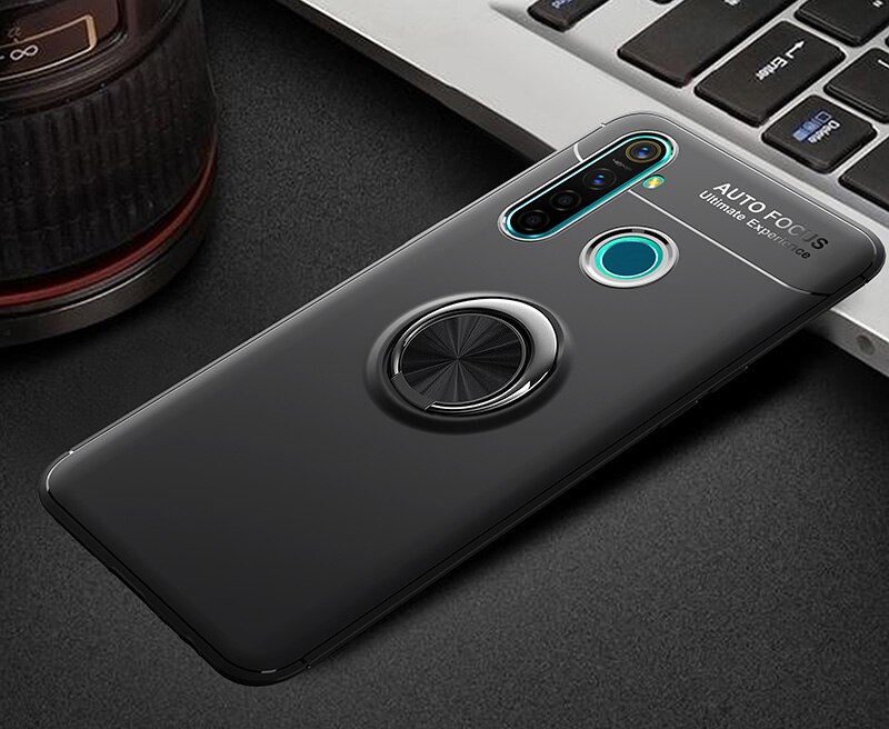 Étui antichoc pour OPPO Realme 5 Pro étui anneau de doigt aimant mat housse en Silicone pour Realme 5 Pro 6.3 pouces étuis Fundas: Realme 5 / Noir