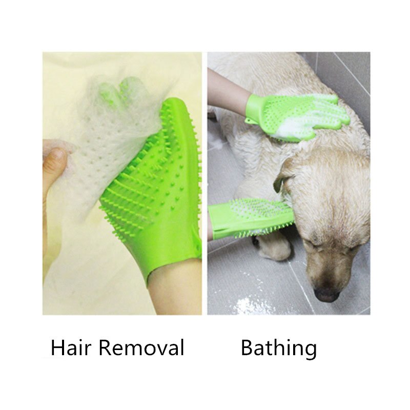 Silikone pet grooming handske hårfjerner børste hund kat badning handske kæledyr massage handsker kæledyrsforsyning kam til kat
