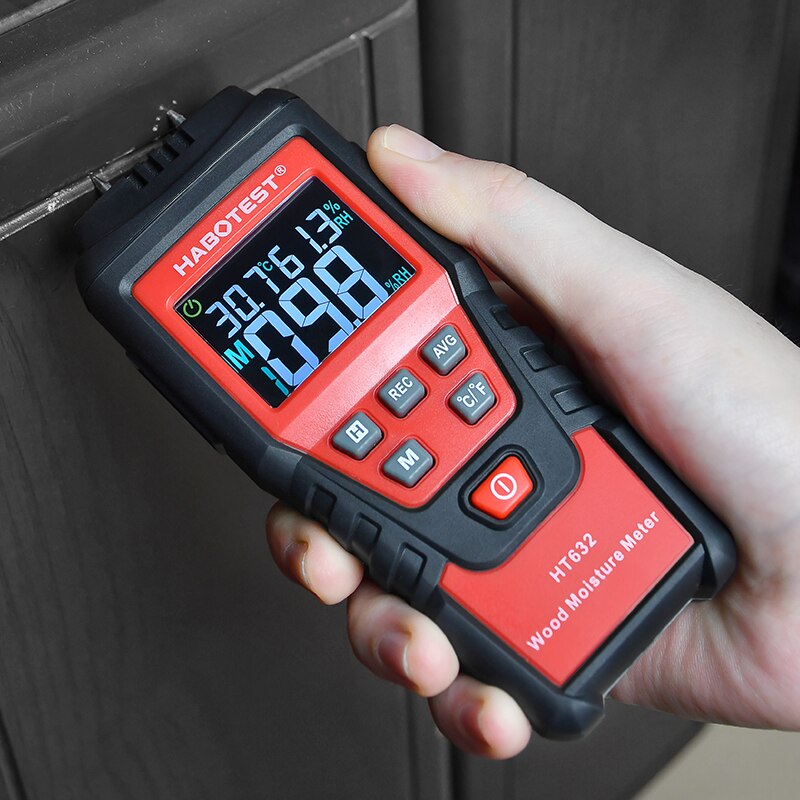 Digital træfugtmåler  ht632 lcd display to stifter træ fugtdetektor hygrometer temperatur papir beton måling