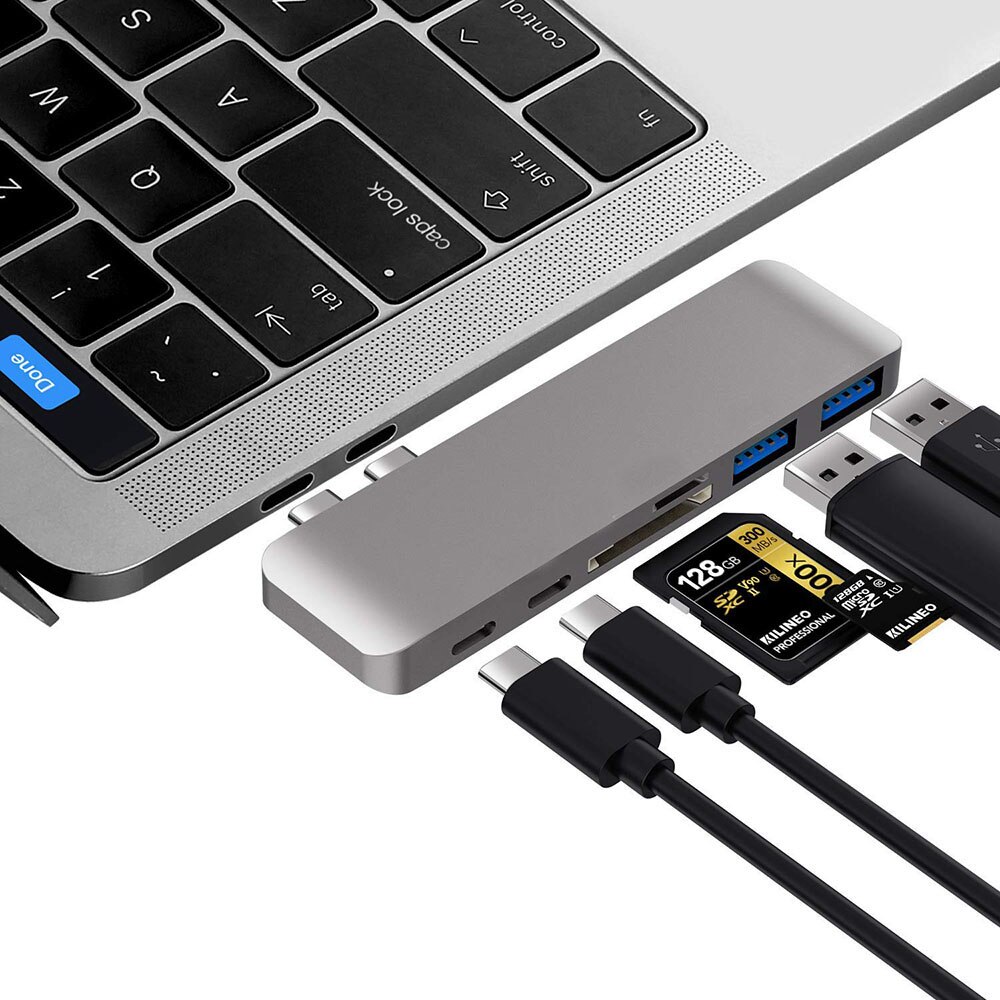 6 In 1 Aluminium Usb C Hub Usb Type C Hub Adapter Dongle Compatibel Voor Macbook Pro 13 "15" Thunderbolt 3 USB-C Data