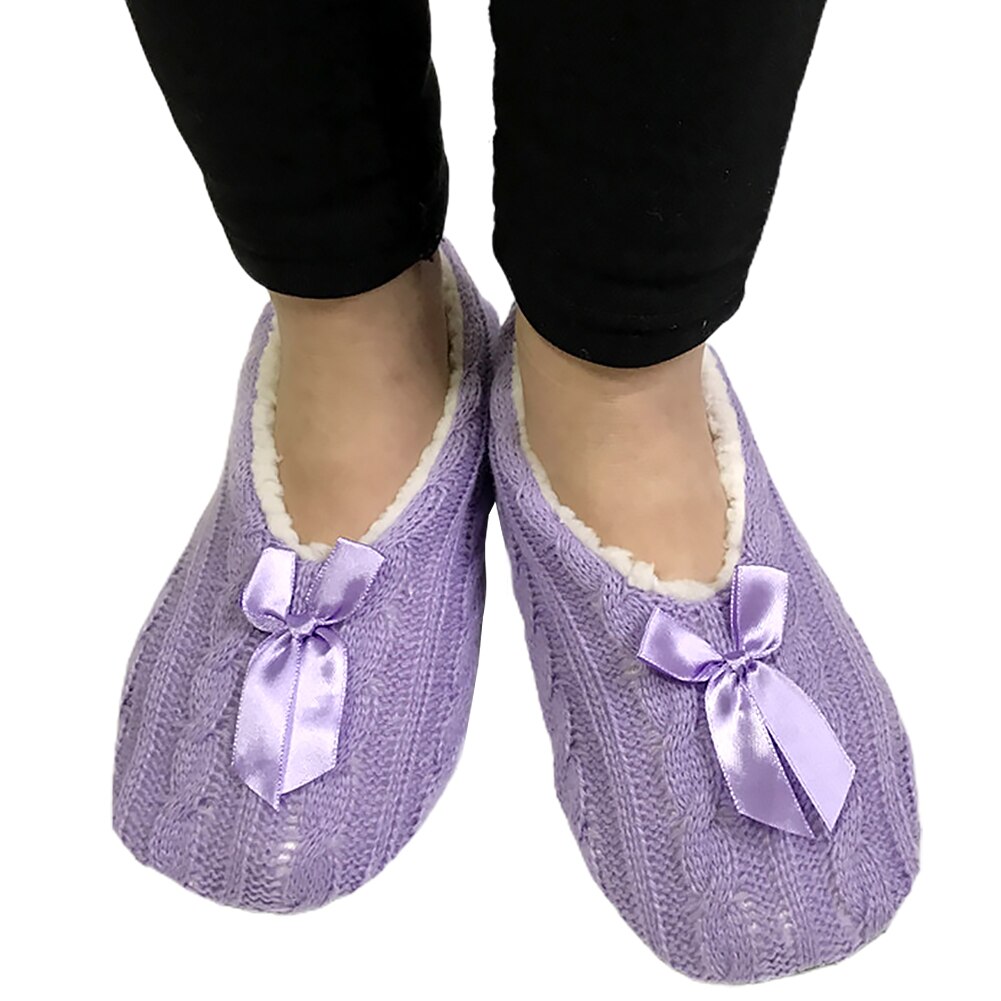 1pair Women Winter Warm With Bowknot Acrylic Fibers Daily Non Slip Comfortable Slipper Socks Adults Super Soft Washable Home