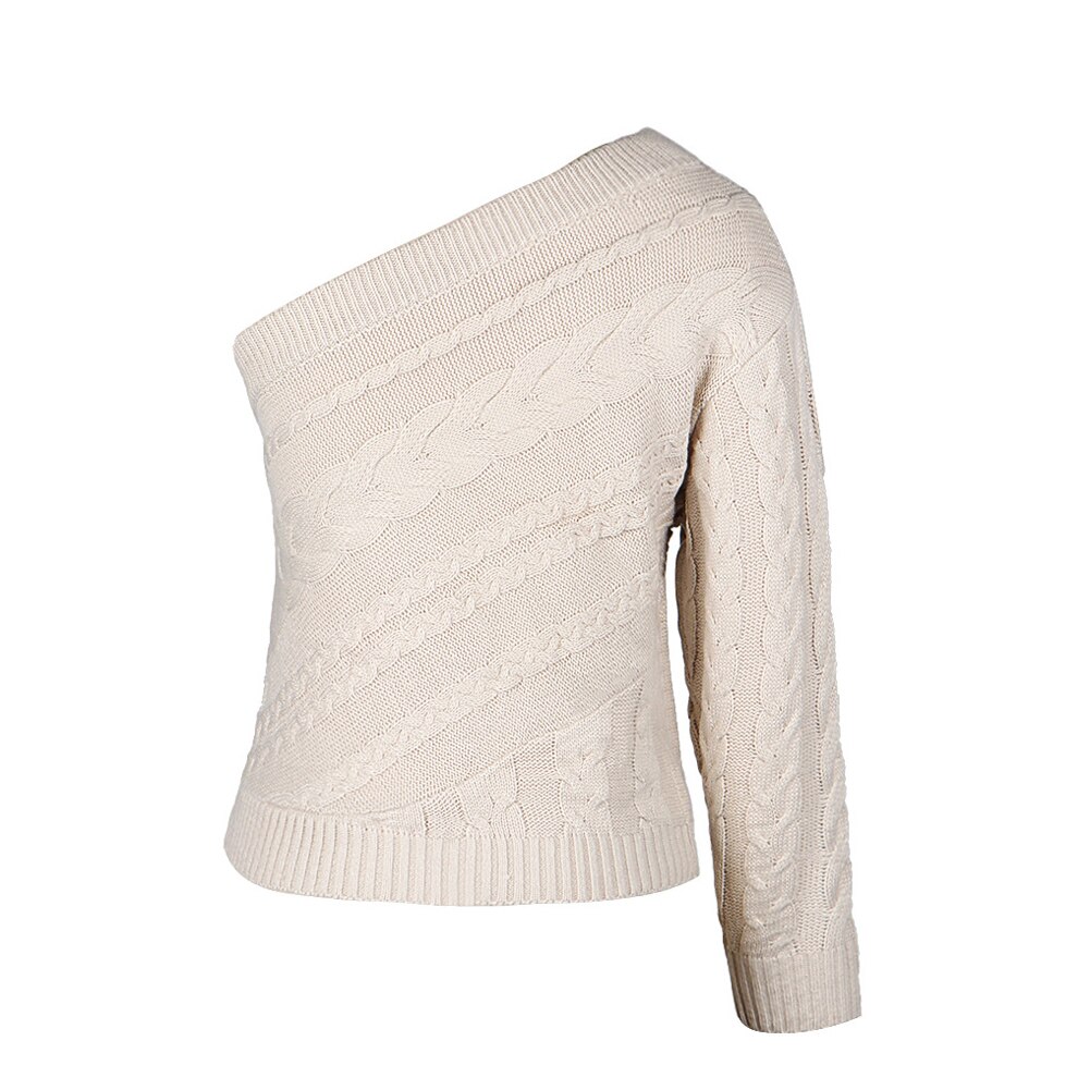 Women Off Shoulder Knitted Sweater Chunky Slouchy Lightweight Pullover Loose Fit Long Sleeve One Shoulder Jumper Tunic Tops