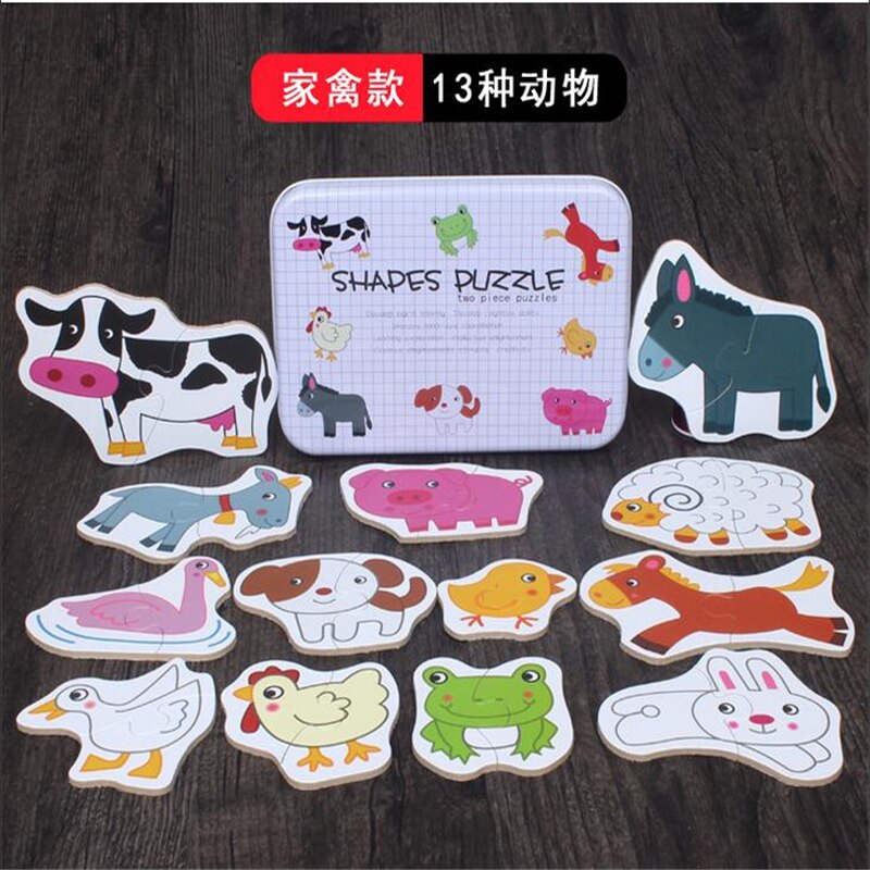 Voertuig/Fruit/Dier Set Paar Puzzel Educatief Baby Speelgoed Ijzeren Doos Zuigeling Vroege Hoofd Start Training Puzzel cognitieve Kaart: poultry