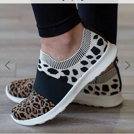 Sneakers kvinder sko letvægts strikkede fritidssko kvinde åndbare mesh sko kvinde leopard tenis feminino